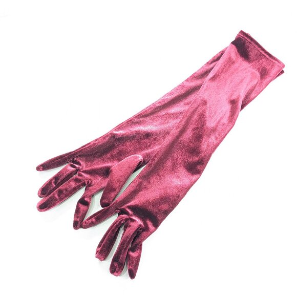Dark Red velvet opera gloves, elbow length burgundy ladies black tie gloves - Picture 7 of 8